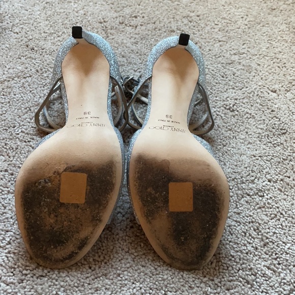 Jimmy Choo Silver Glitter Strappy High Heel Sandals - Picture 6 of 12